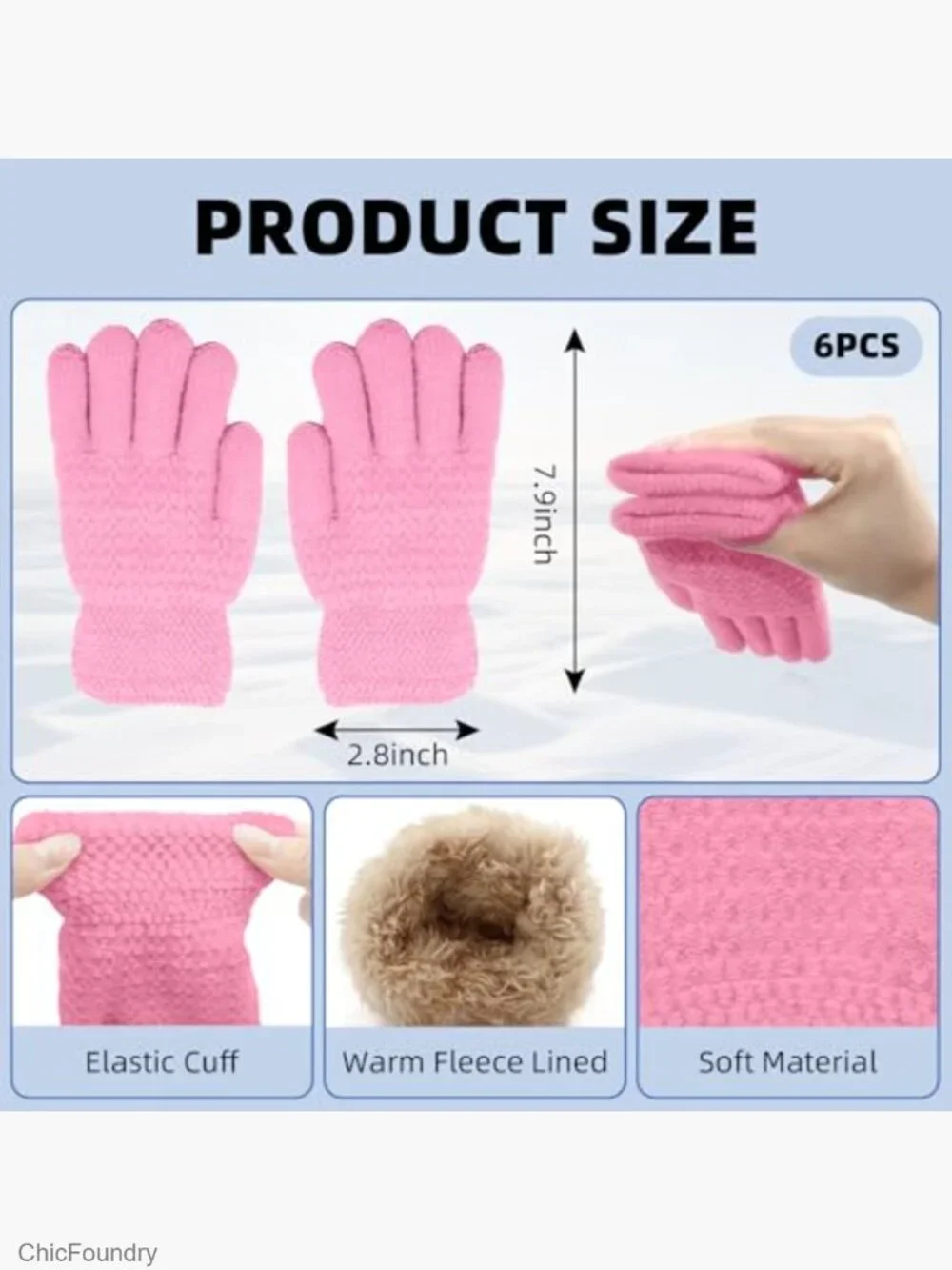 Stretchy Warm Knit Winter Gloves for Kids 5-10 Years 6 Pairs